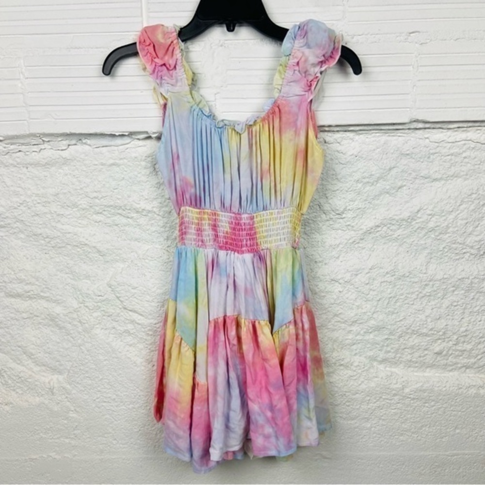 NWOT RUE 21 colorful tie dye ruffle romper mini summer dress size small